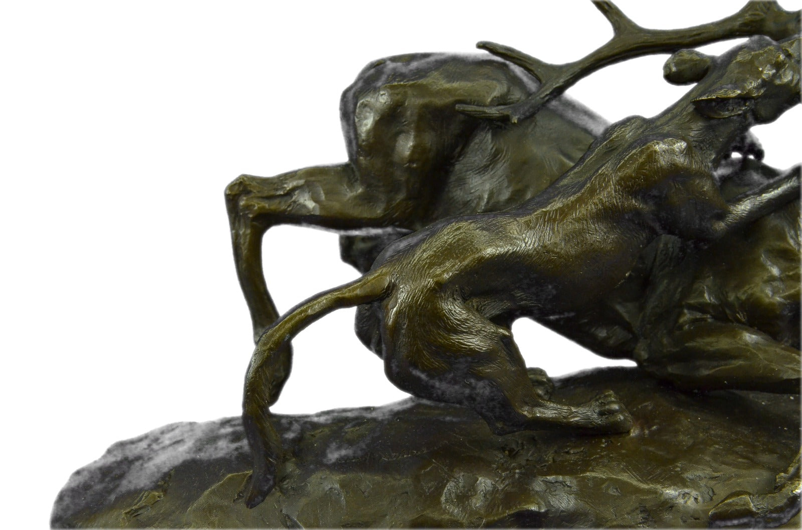 Extra Large Confrontation between Cougar and Stag Bronze Sculpture Marble Statue