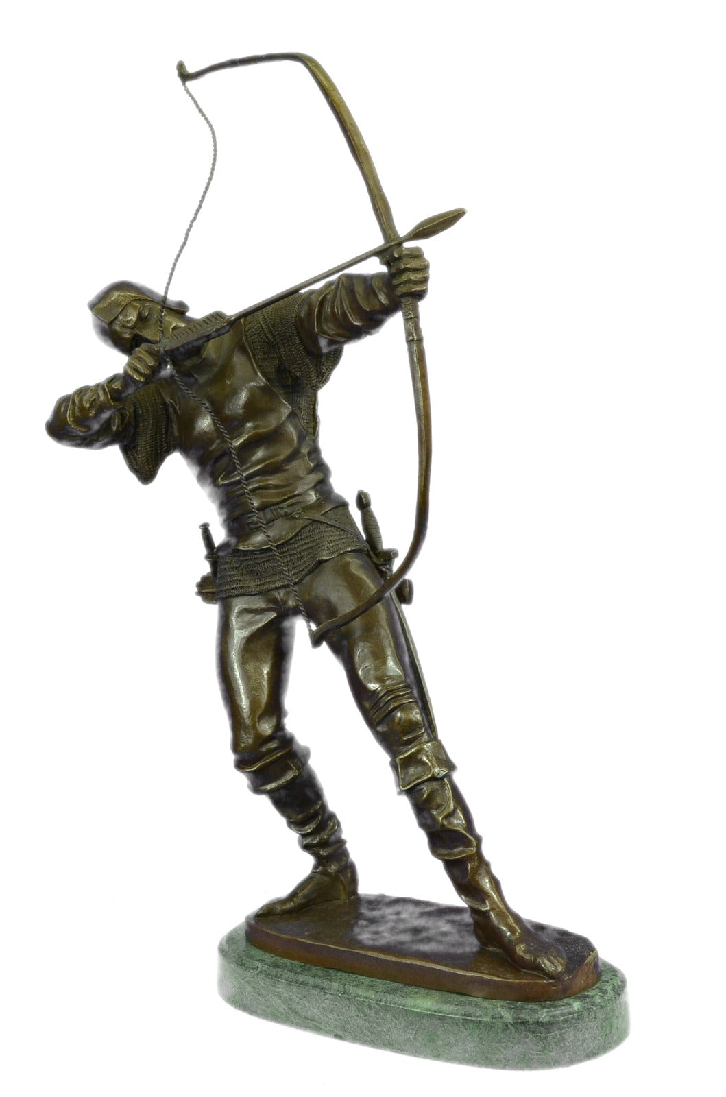 Bronze Sculpture Soldier Warrior with Bow & Arrow Hot Cast Green Marble Gift