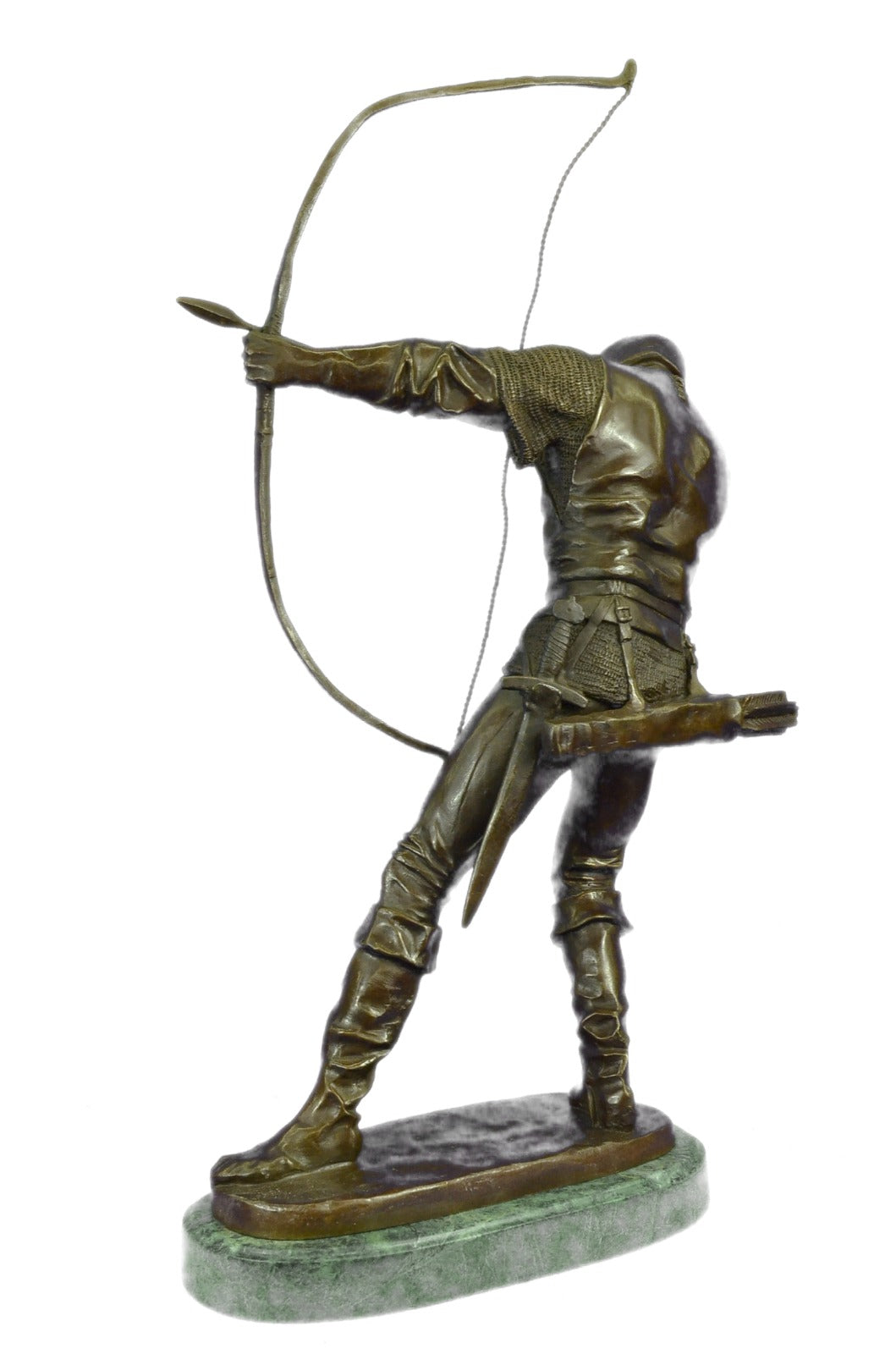 Bronze Sculpture Soldier Warrior with Bow & Arrow Hot Cast Green Marble Gift