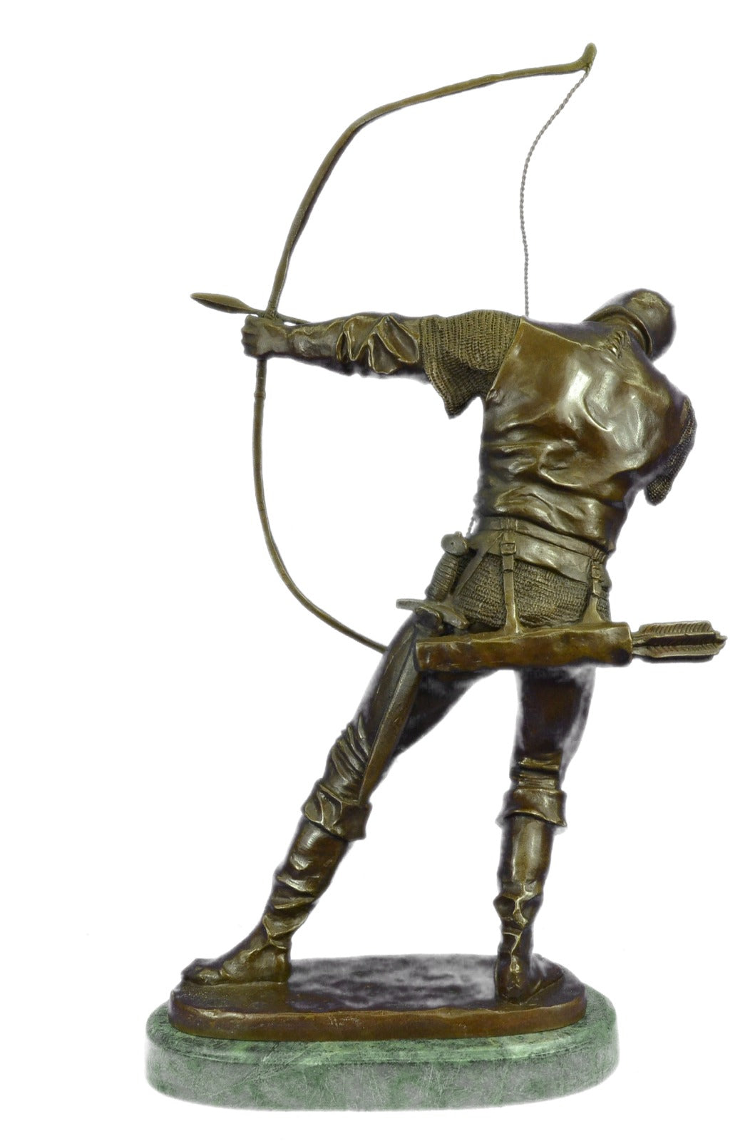 Bronze Sculpture Soldier Warrior with Bow & Arrow Hot Cast Green Marble Gift