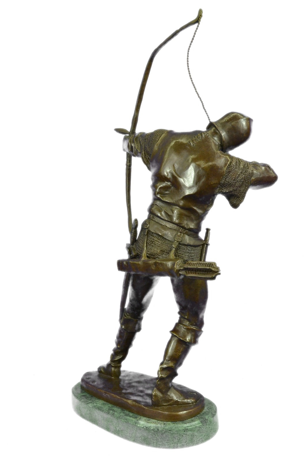 Bronze Sculpture Soldier Warrior with Bow & Arrow Hot Cast Green Marble Gift