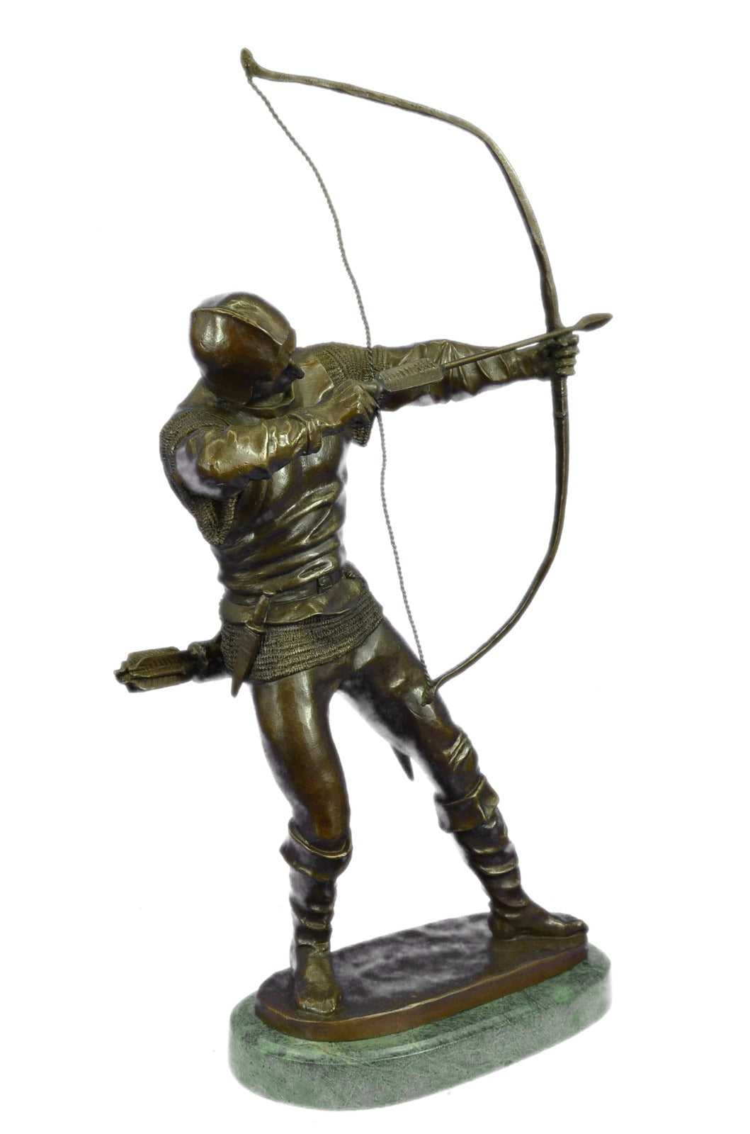 Bronze Sculpture Soldier Warrior with Bow & Arrow Hot Cast Green Marble Gift