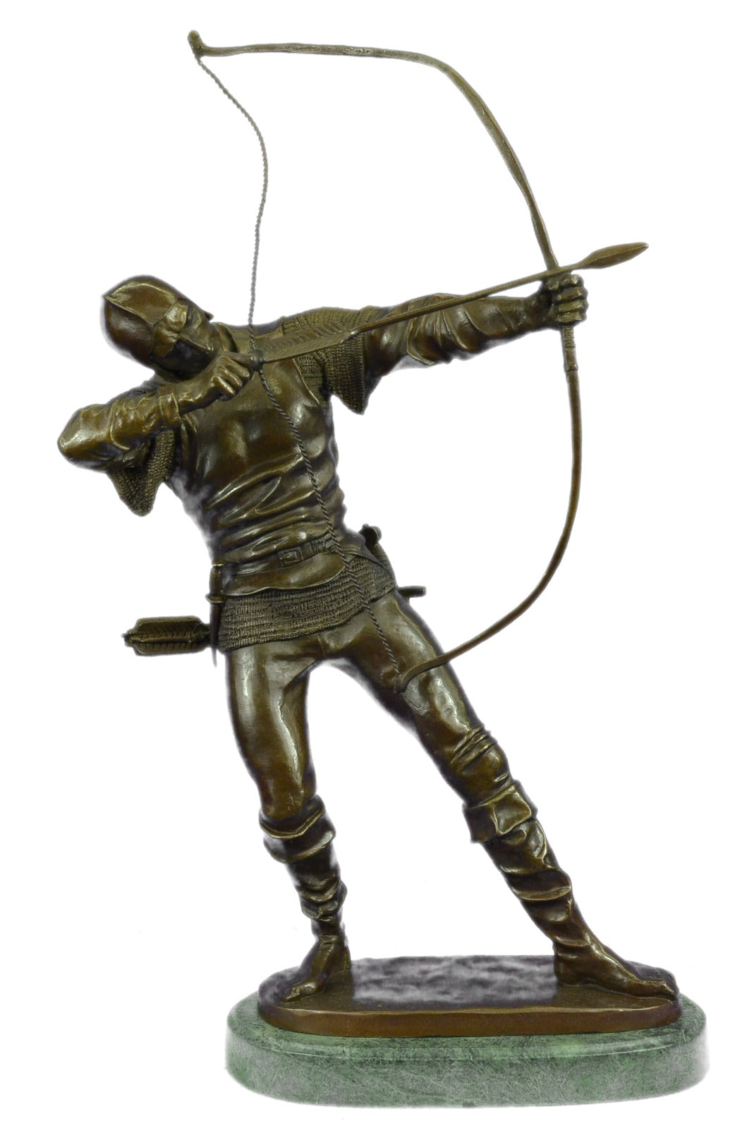 Bronze Sculpture Soldier Warrior with Bow & Arrow Hot Cast Green Marble Gift