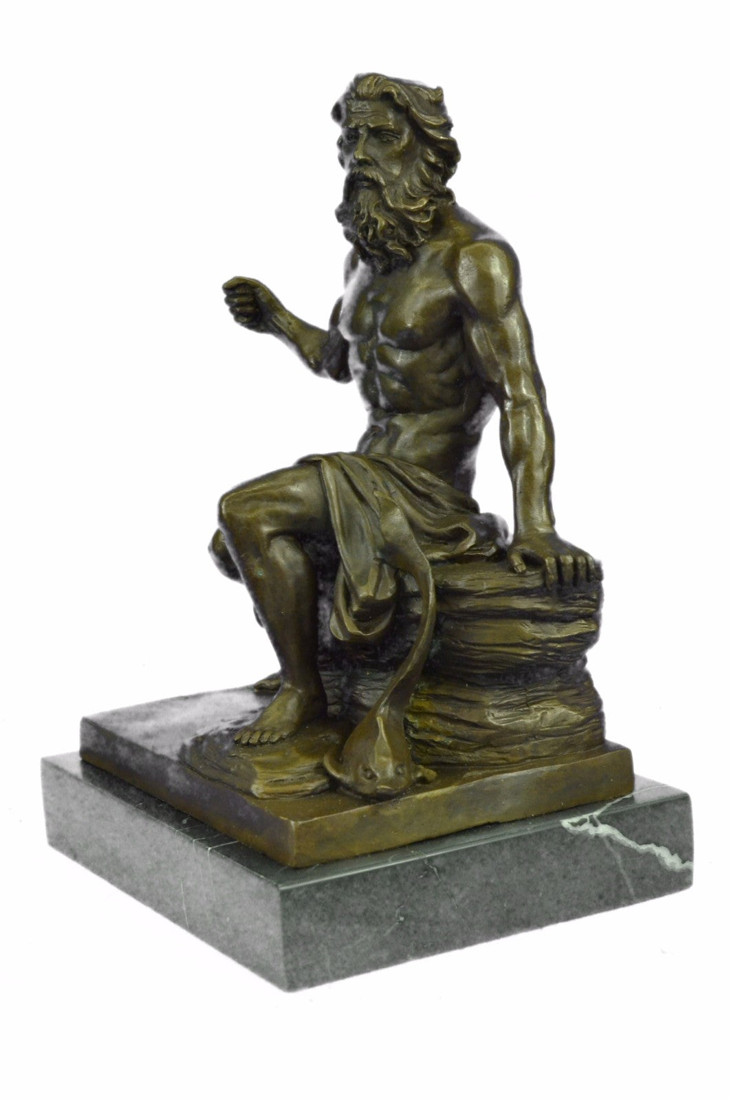 ART Deco Bronze Marble STATUE Greek SEA God Poseidon Sculpture Figurine