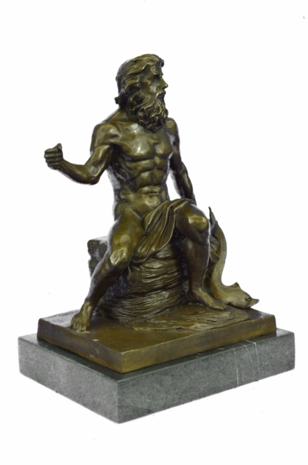 ART Deco Bronze Marble STATUE Greek SEA God Poseidon Sculpture Figurine