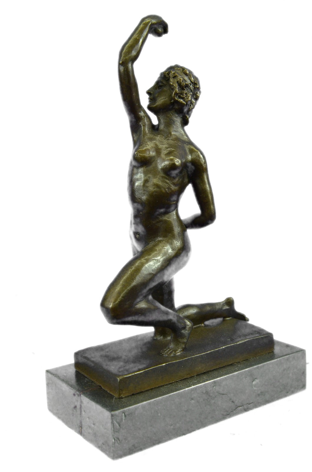 Elegant Roman Female Discus Thrower Bronze Statue – Handmade Nude Figurine Art Décor for Sale