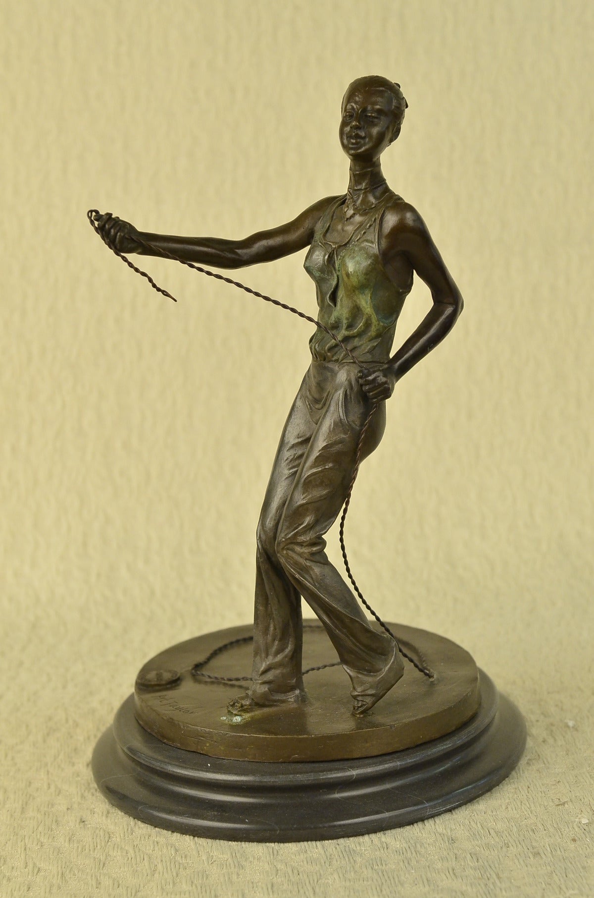 CLEARANCE SALE Lady Dog Trainer Bronze Sculpture Marble Base Statue