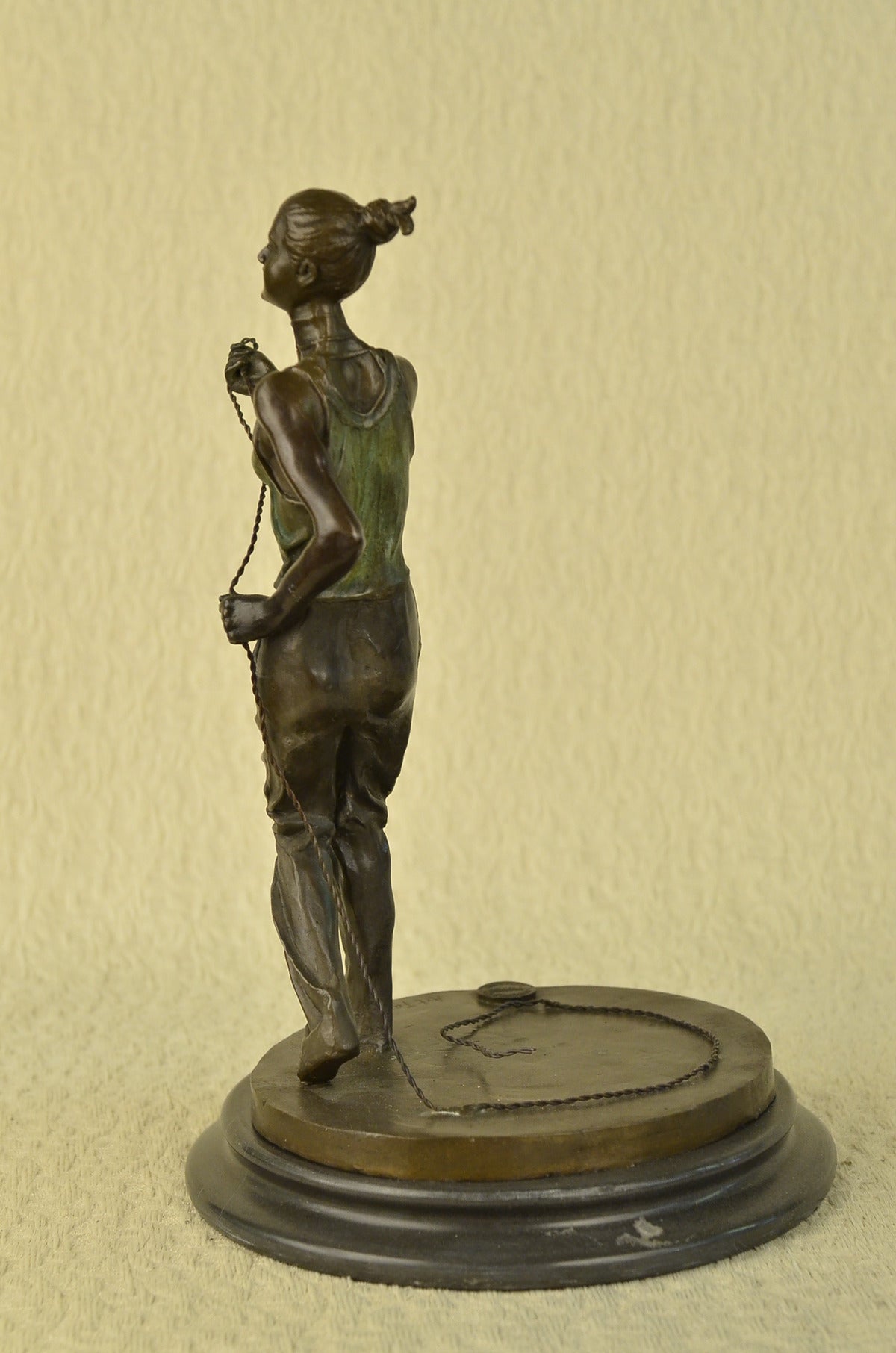 CLEARANCE SALE Lady Dog Trainer Bronze Sculpture Marble Base Statue