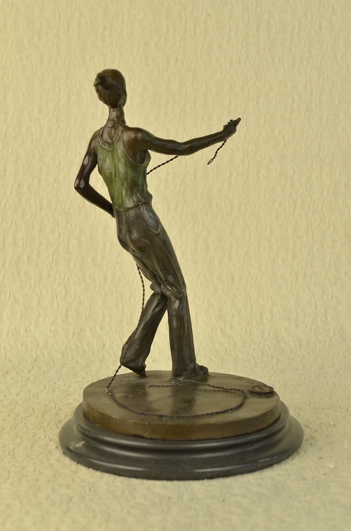 CLEARANCE SALE Lady Dog Trainer Bronze Sculpture Marble Base Statue