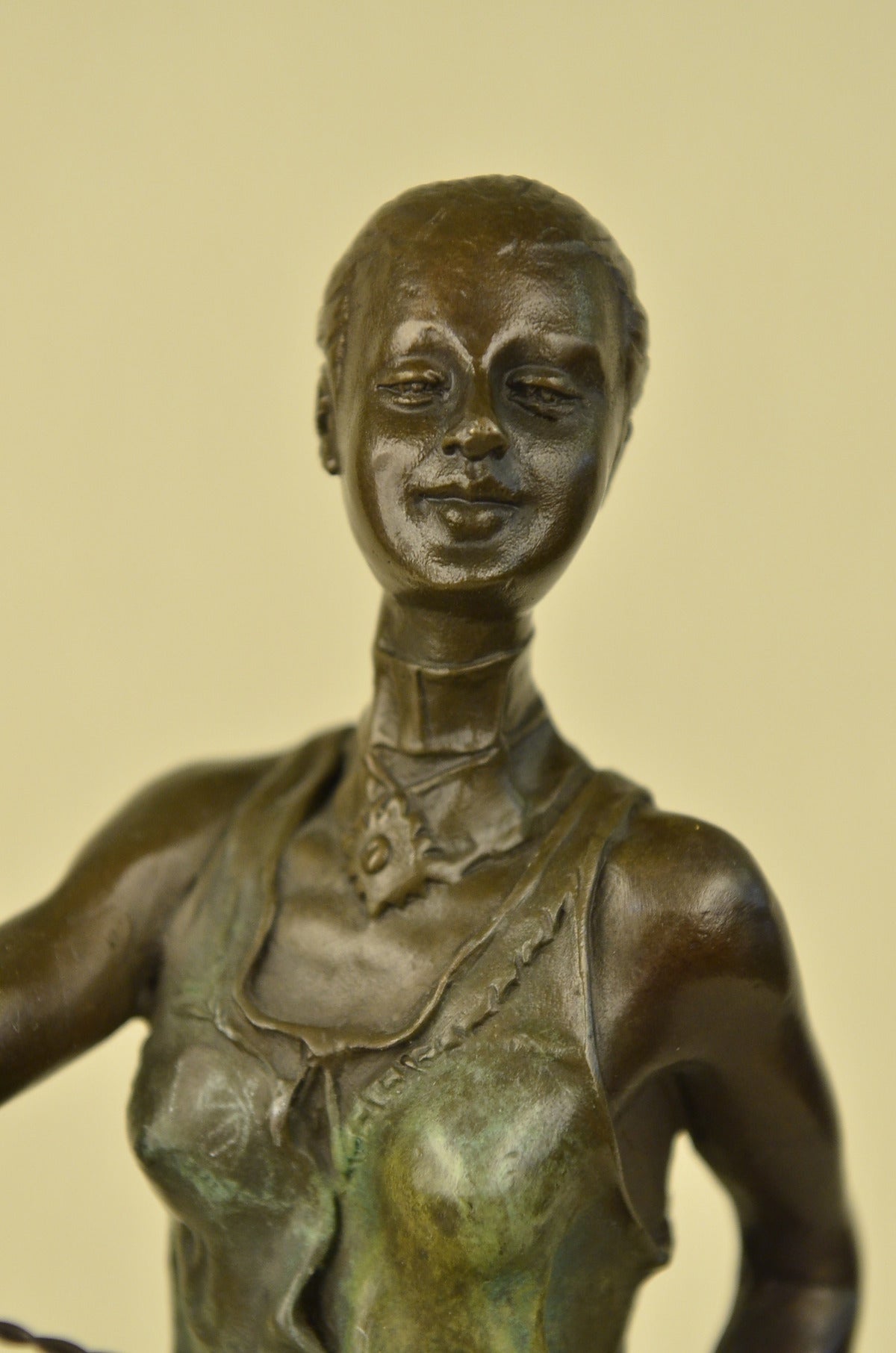CLEARANCE SALE Lady Dog Trainer Bronze Sculpture Marble Base Statue