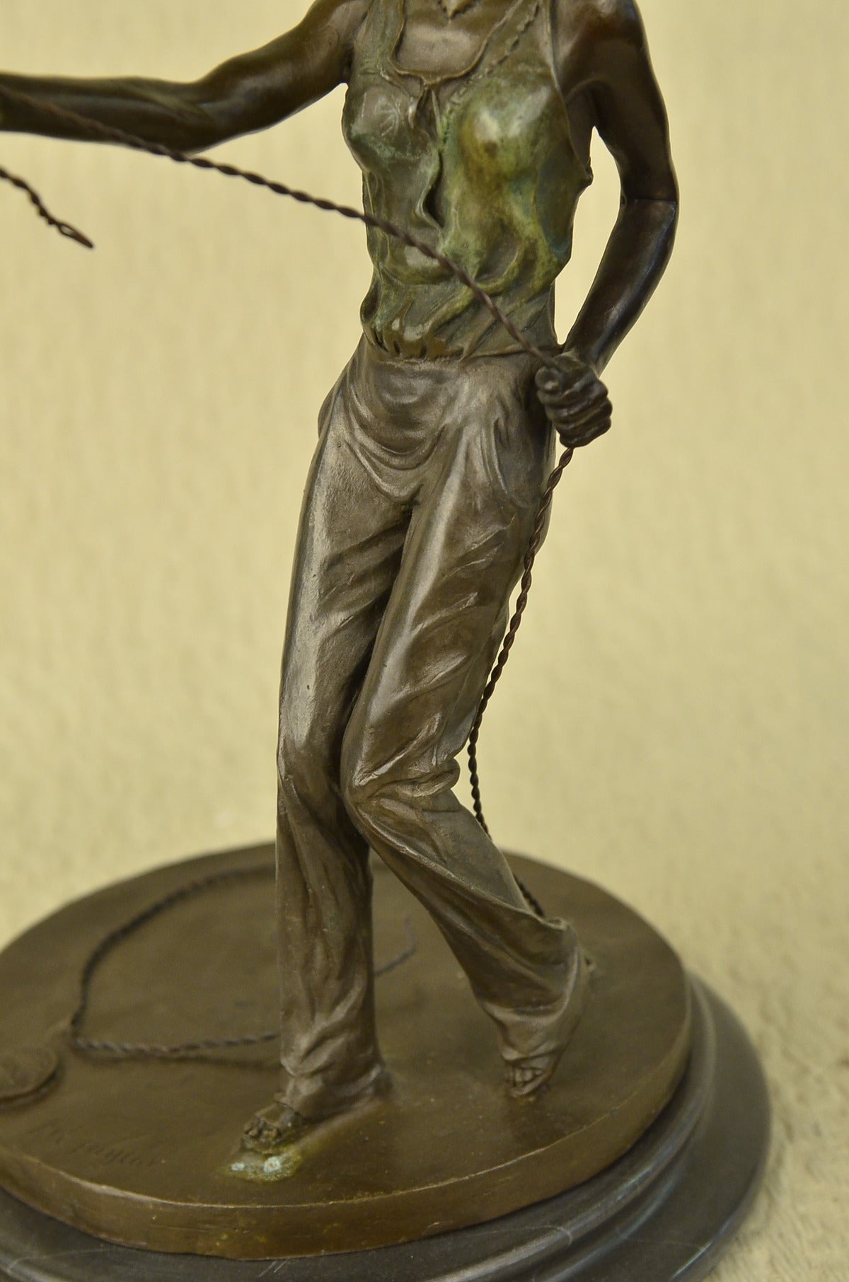 CLEARANCE SALE Lady Dog Trainer Bronze Sculpture Marble Base Statue