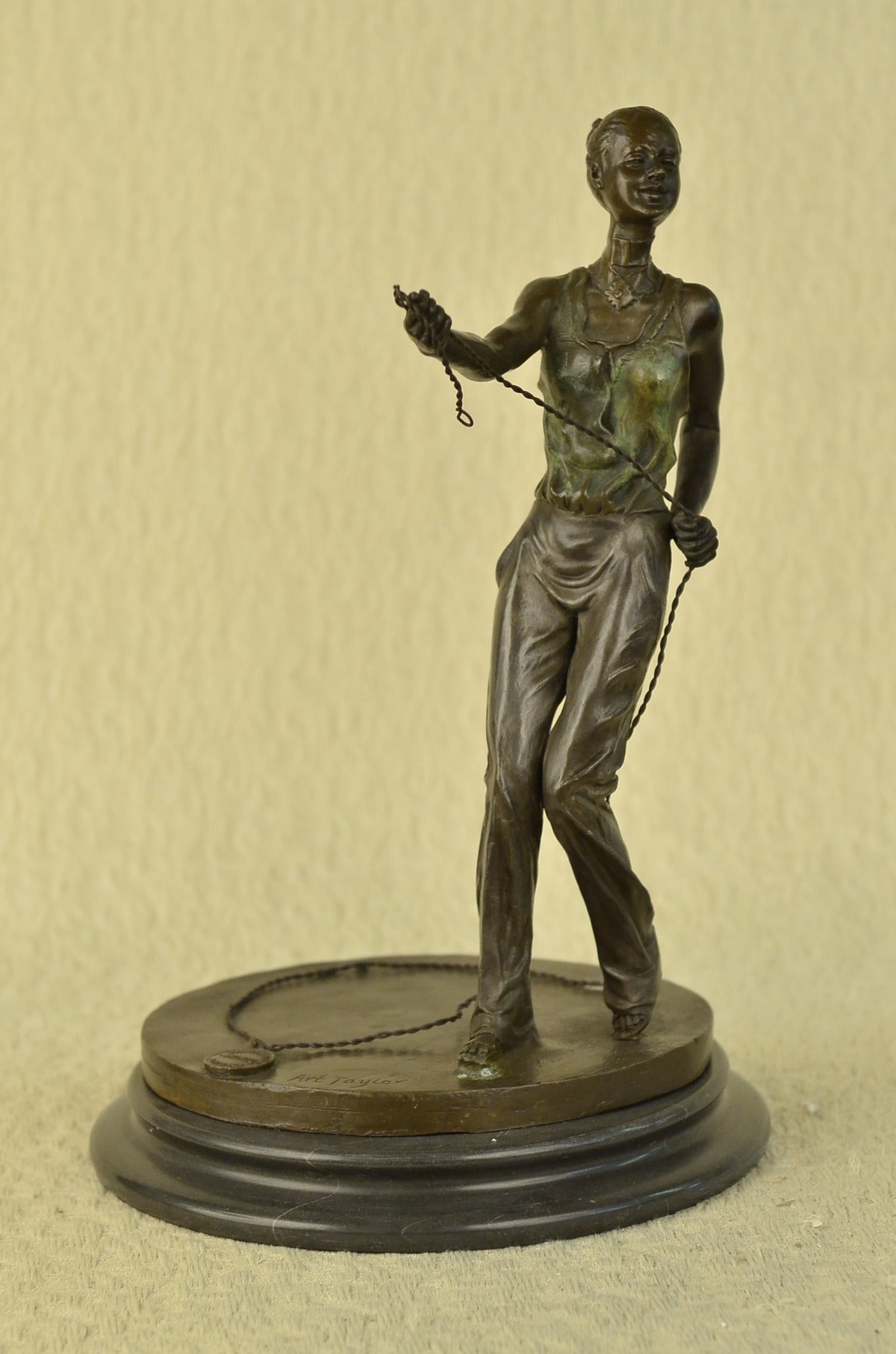 CLEARANCE SALE Lady Dog Trainer Bronze Sculpture Marble Base Statue