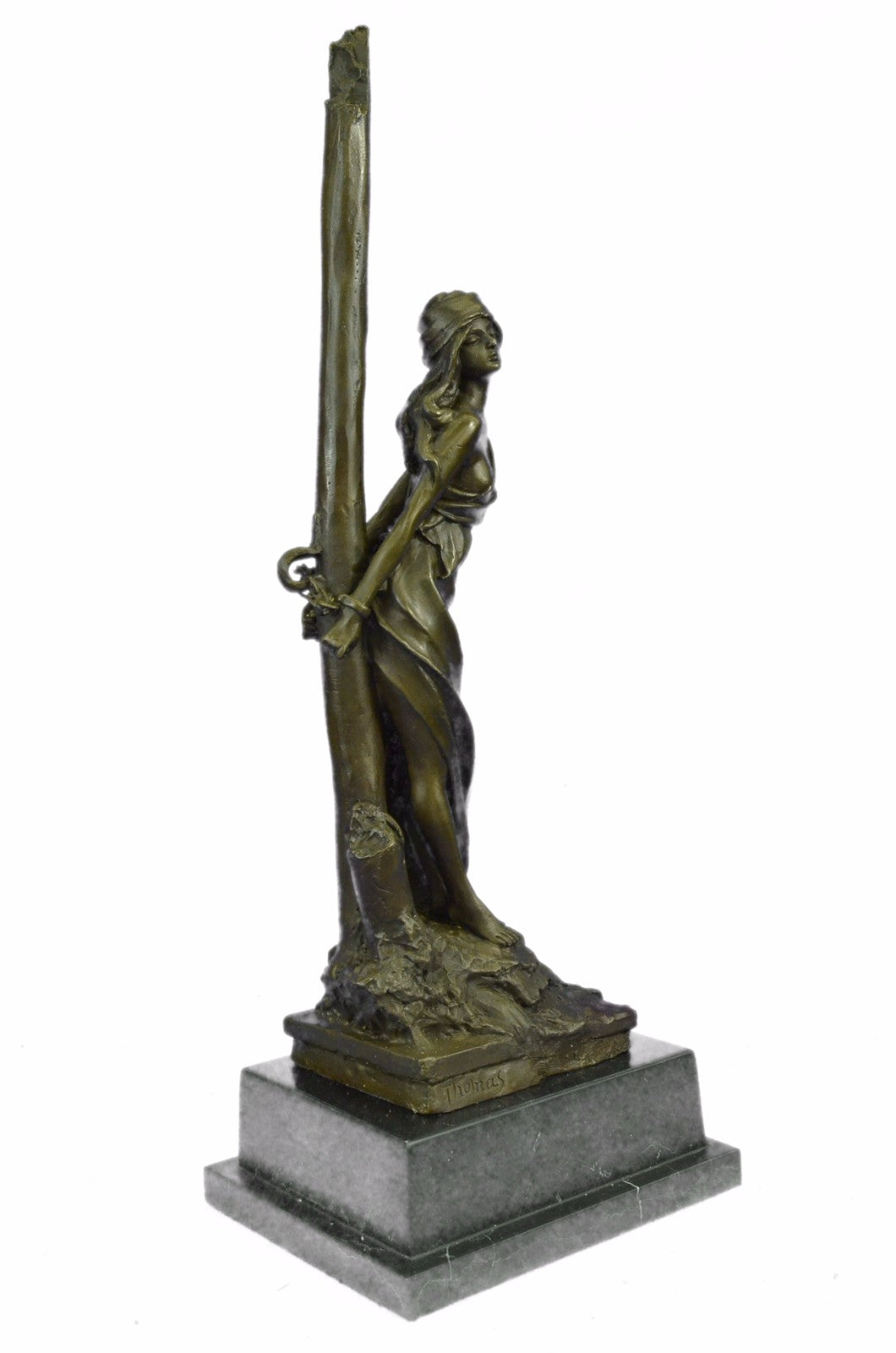Nude Captive Woman Bronze Marble Statue by Thomas Hot Cast Patina Sculpture