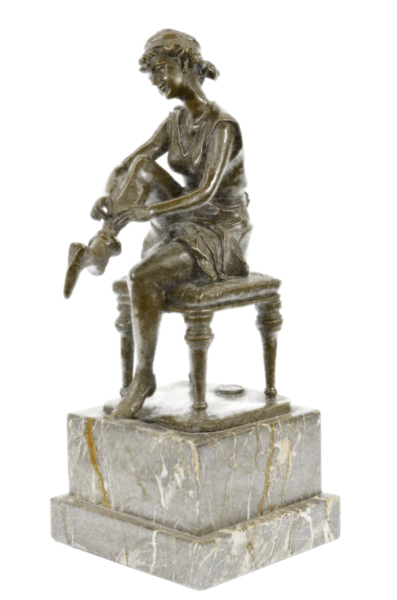 Vintage Victorian Maiden Garden Flowers Bronze Marble Statue Sculpture Gift