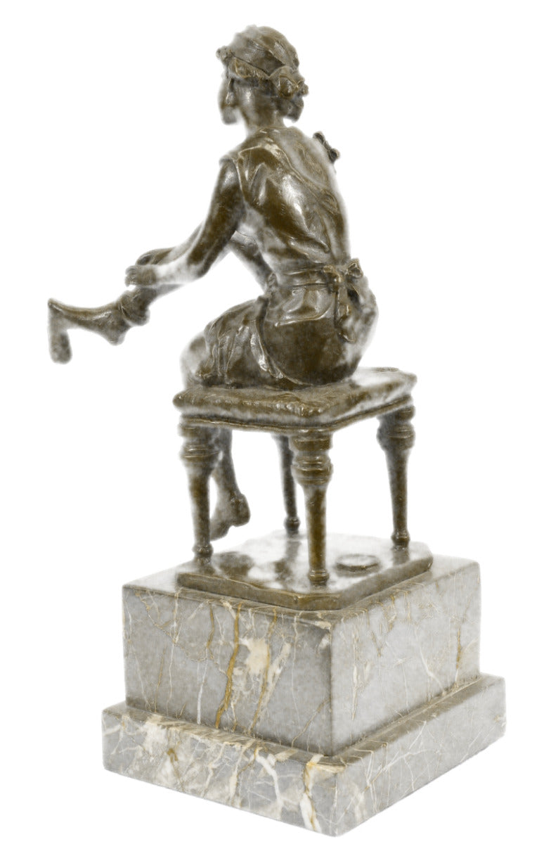 Vintage Victorian Maiden Garden Flowers Bronze Marble Statue Sculpture Gift
