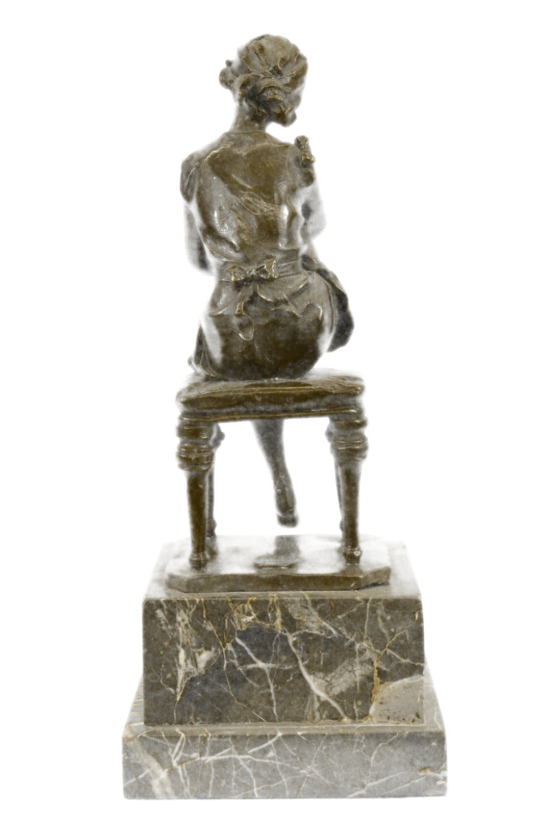 Vintage Victorian Maiden Garden Flowers Bronze Marble Statue Sculpture Gift