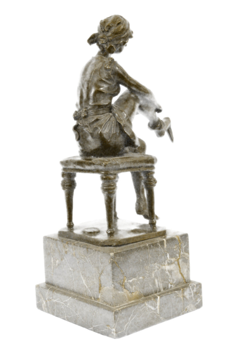 Vintage Victorian Maiden Garden Flowers Bronze Marble Statue Sculpture Gift