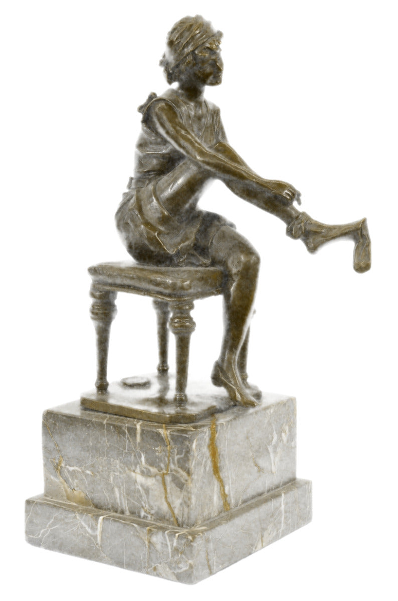 Vintage Victorian Maiden Garden Flowers Bronze Marble Statue Sculpture Gift