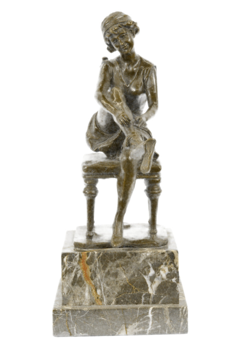 Vintage Victorian Maiden Garden Flowers Bronze Marble Statue Sculpture Gift