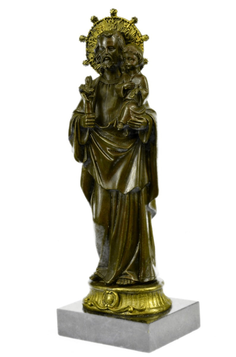 Religious Saint Joseph Jesus Father & Child BIG Beautiful Ornate Bronze Hotcast