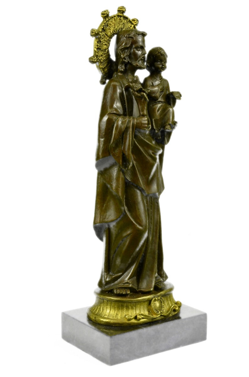 Religious Saint Joseph Jesus Father & Child BIG Beautiful Ornate Bronze Hotcast