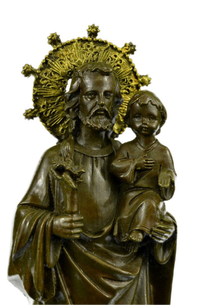 Religious Saint Joseph Jesus Father & Child BIG Beautiful Ornate Bronze Hotcast