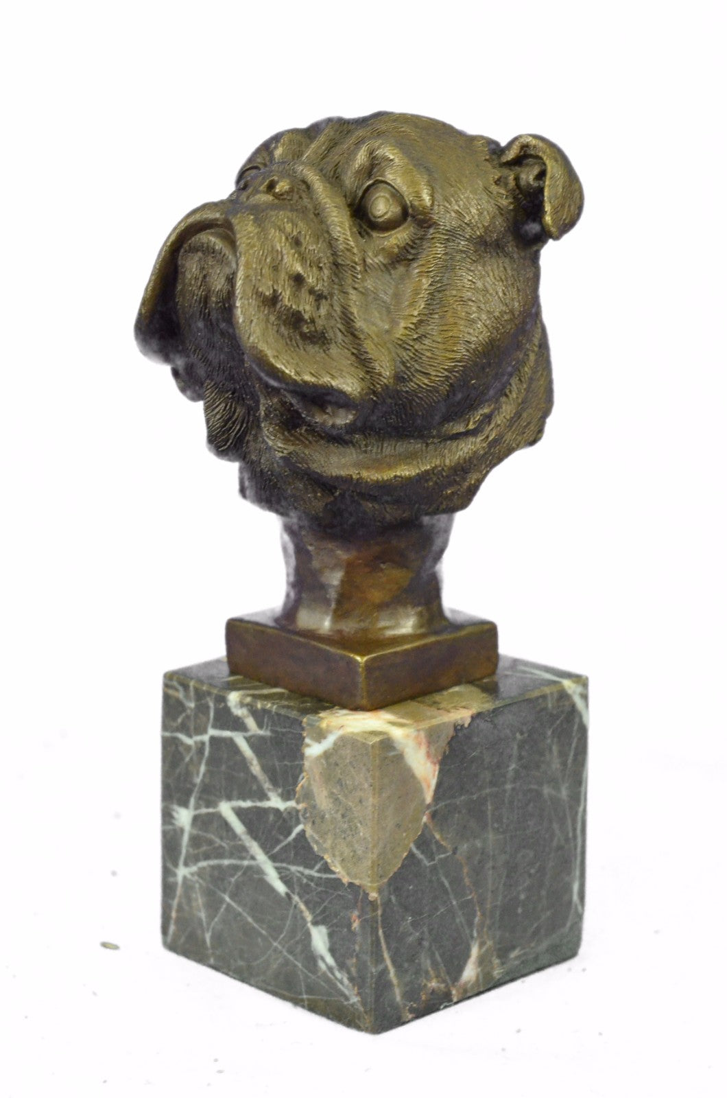 Handcrafted English Bulldog Hot Cast Detailed Bronze Figurine Marble Base Statue