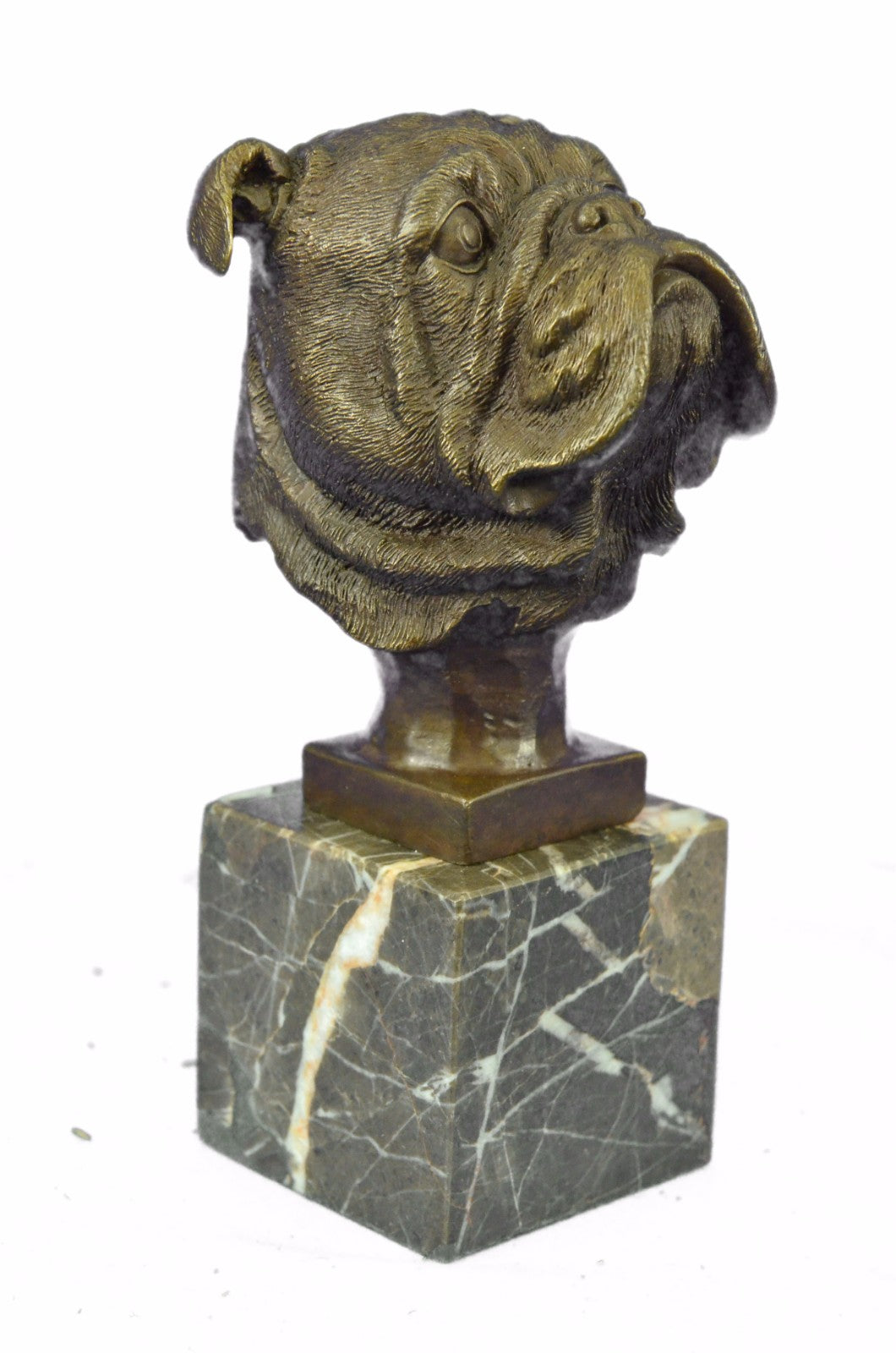 Handcrafted English Bulldog Hot Cast Detailed Bronze Figurine Marble Base Statue