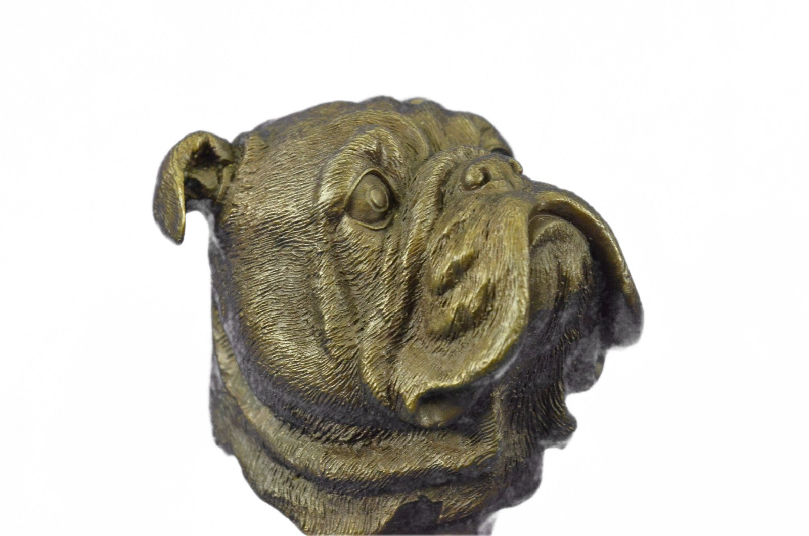 Handcrafted English Bulldog Hot Cast Detailed Bronze Figurine Marble Base Statue
