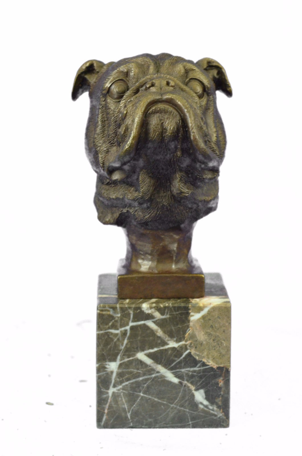 Handcrafted English Bulldog Hot Cast Detailed Bronze Figurine Marble Base Statue