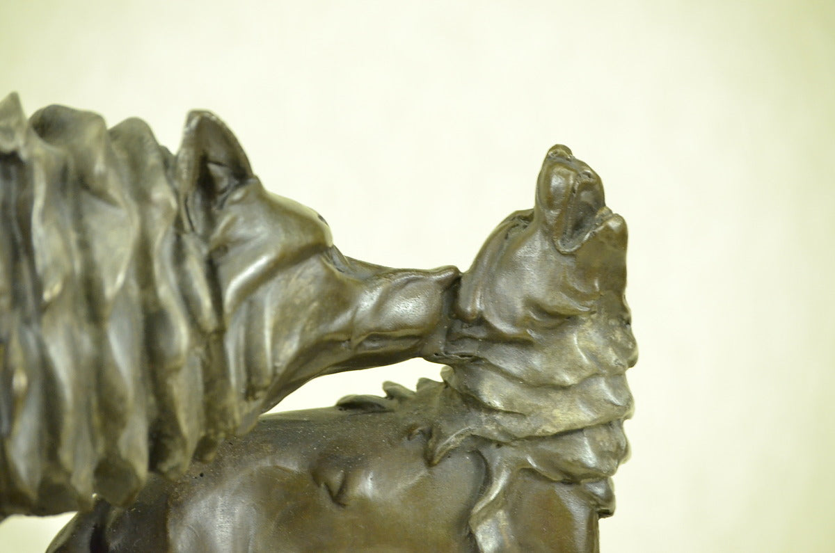 Handcrafted bronze sculpture SALE Marble Cub Her Protecting Wolf Deco Art