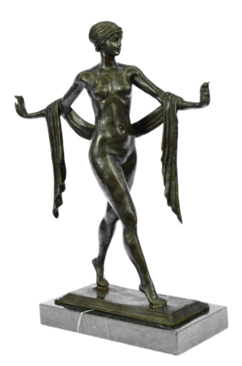 Handcrafted bronze sculpture SALE Style Deco Art Base Marble Dancer Nude Exotic