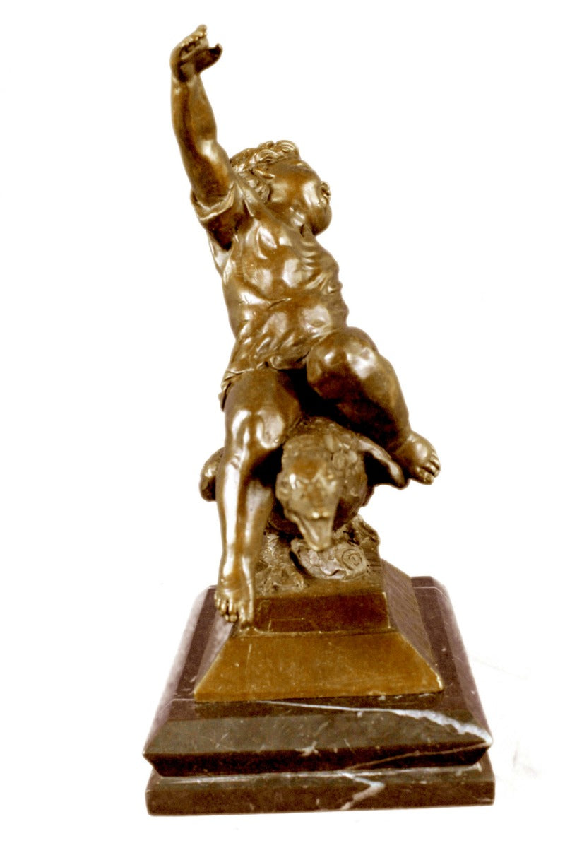 Handcrafted bronze sculpture SALE Base Marble Goose A Riding Girl Young