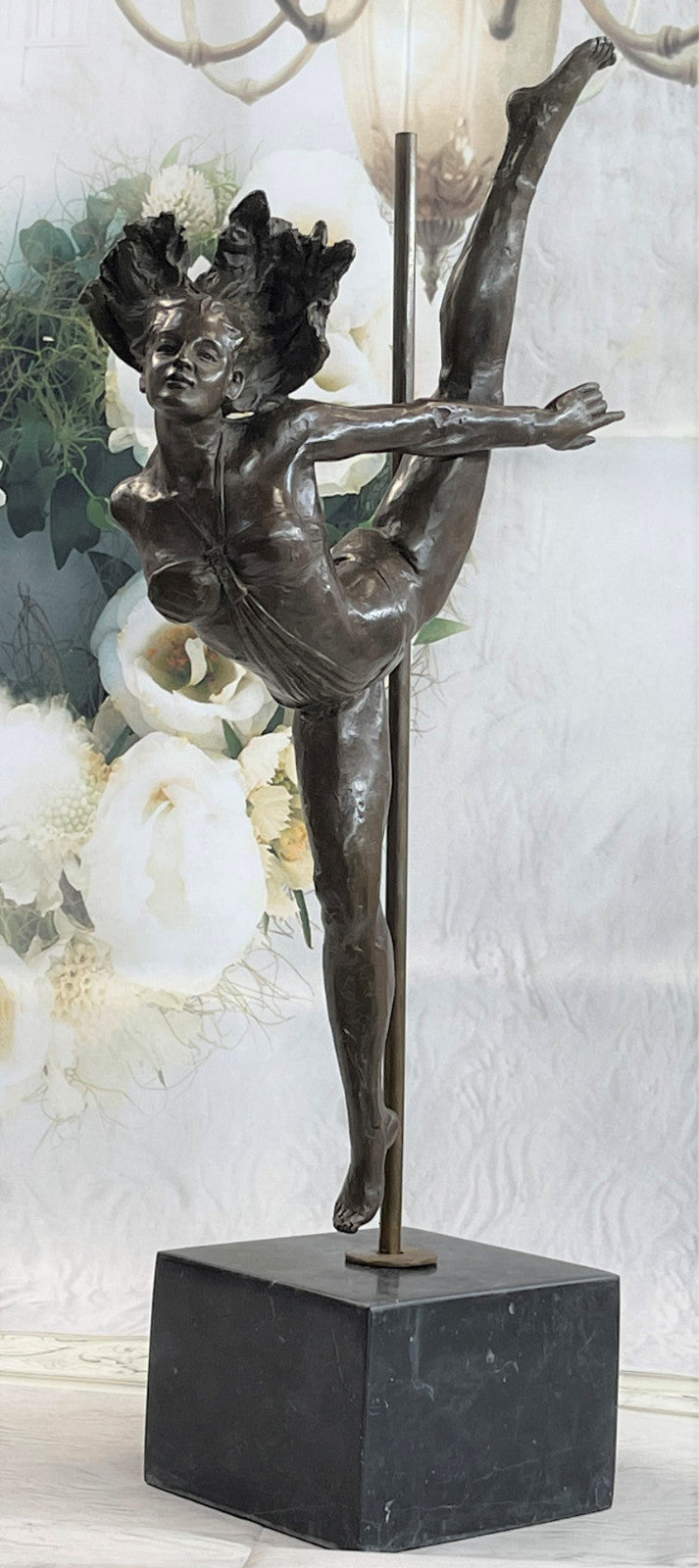 20" SIGNED BRONZE STATUE GYMNAST ART DECO NUDE SCULPTURE ON MARBLE BASE