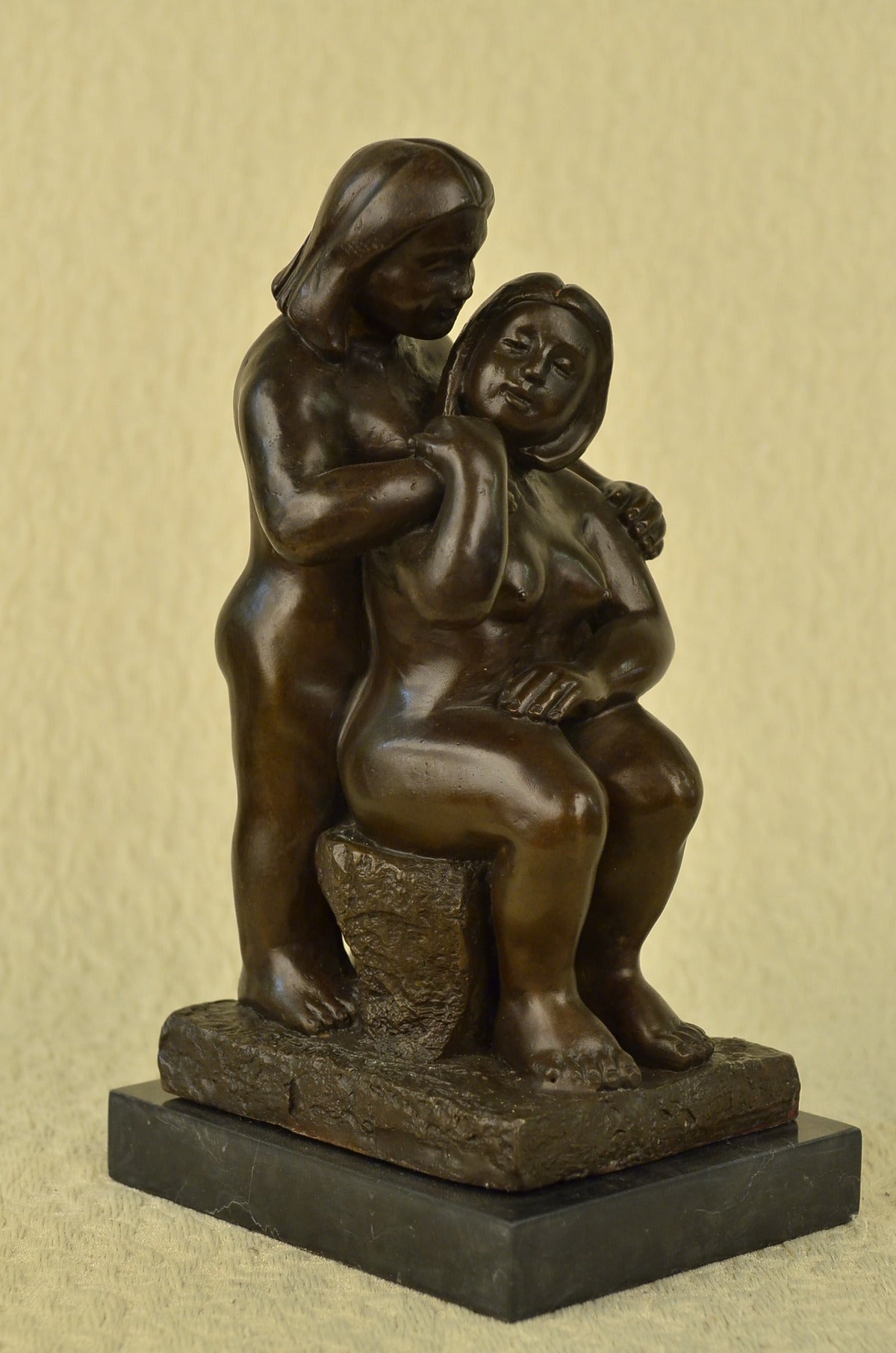Handcrafted bronze sculpture SALE Mid Abstract Couple Nude Two Botero Signed