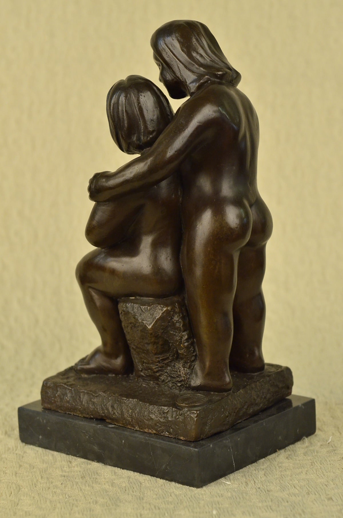 Handcrafted bronze sculpture SALE Mid Abstract Couple Nude Two Botero Signed