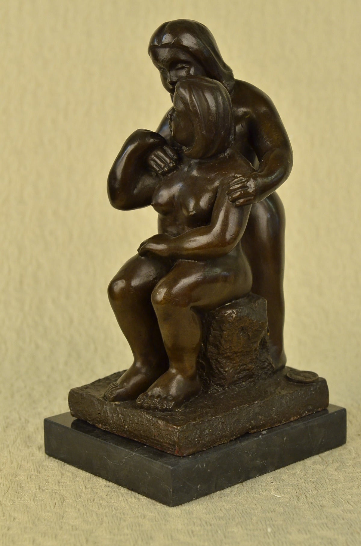 Handcrafted bronze sculpture SALE Mid Abstract Couple Nude Two Botero Signed