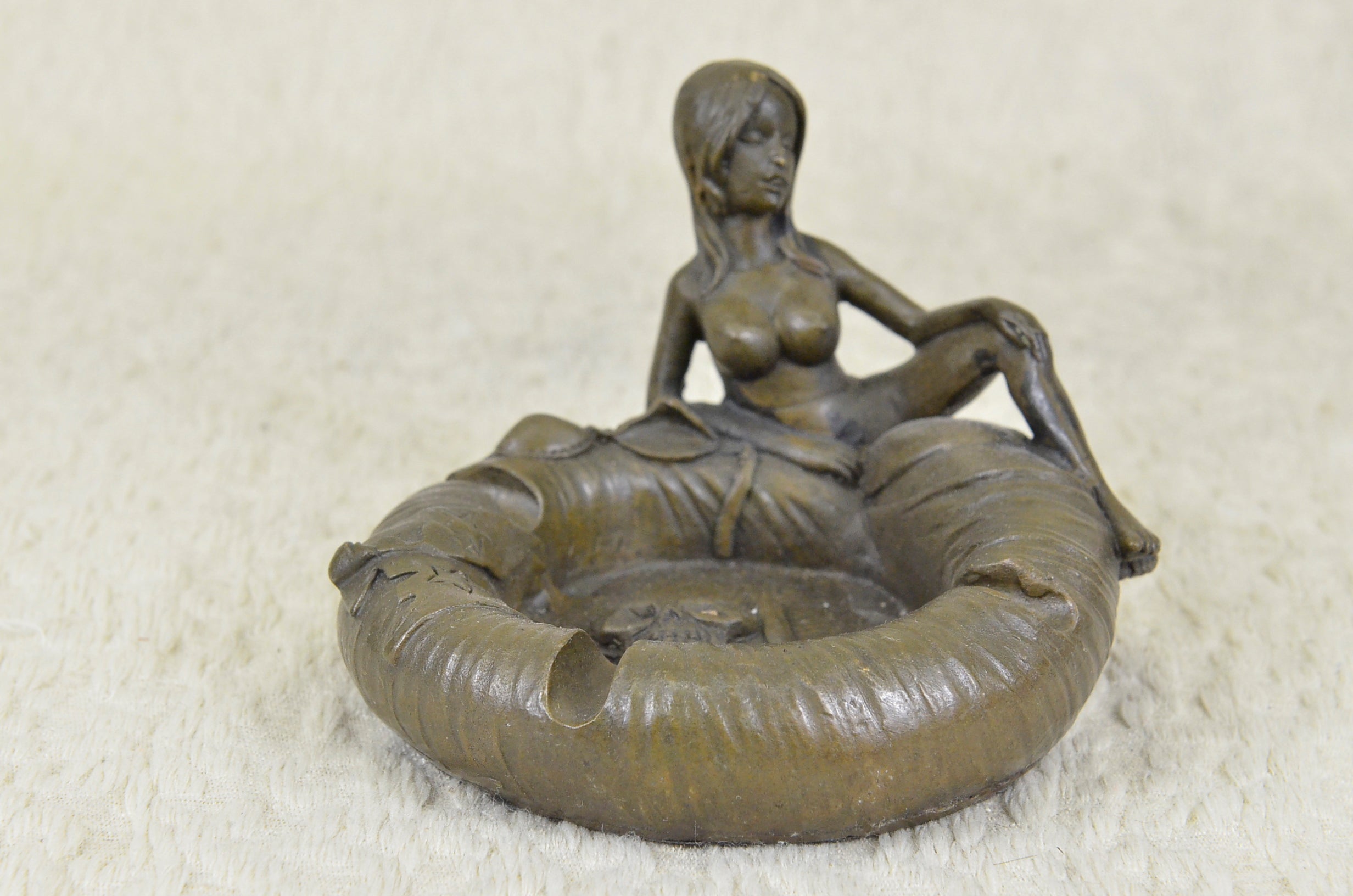 Nude Figural Naked Woman Ashtray Key Coin Holder Bronze Sculpture Figurine Gift