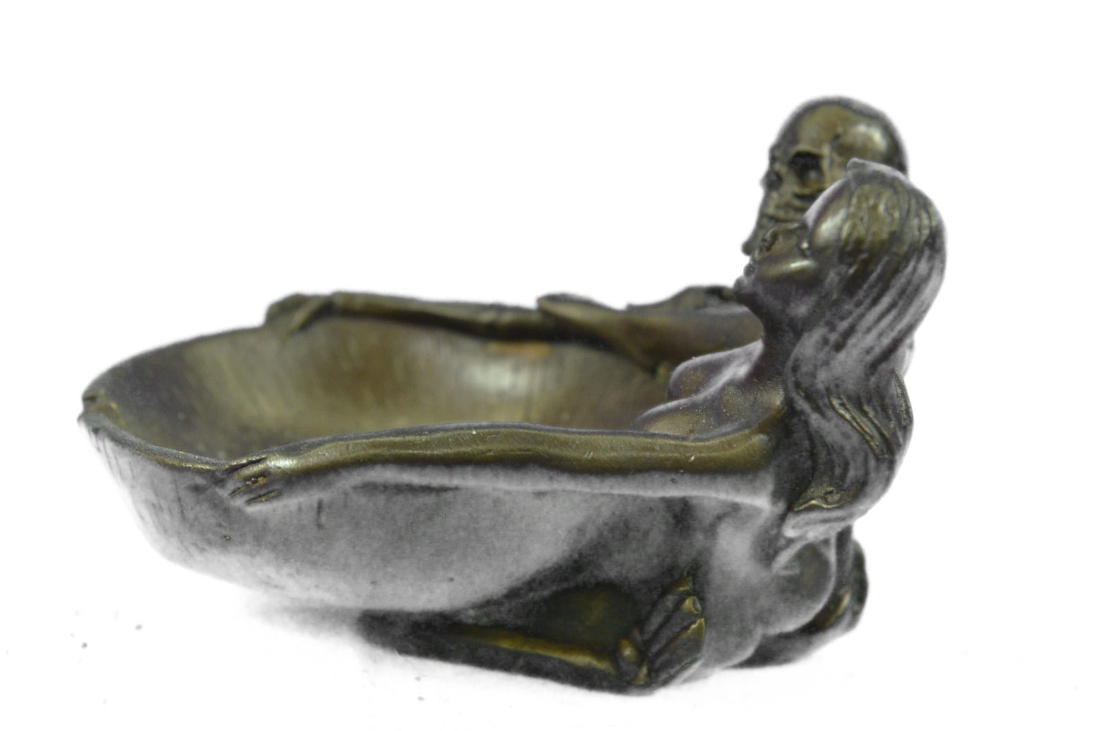 Erotic Nymph Skeleton Ashtray Bronze Sculpture Handcrafted Figurine Deco Figure