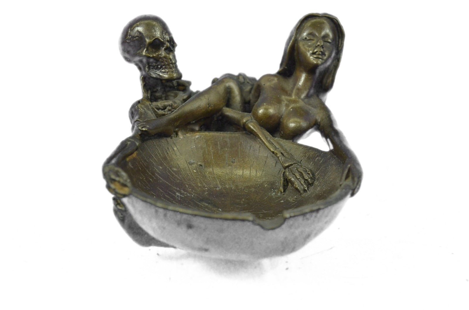 Erotic Nymph Skeleton Ashtray Bronze Sculpture Handcrafted Figurine Deco Figure