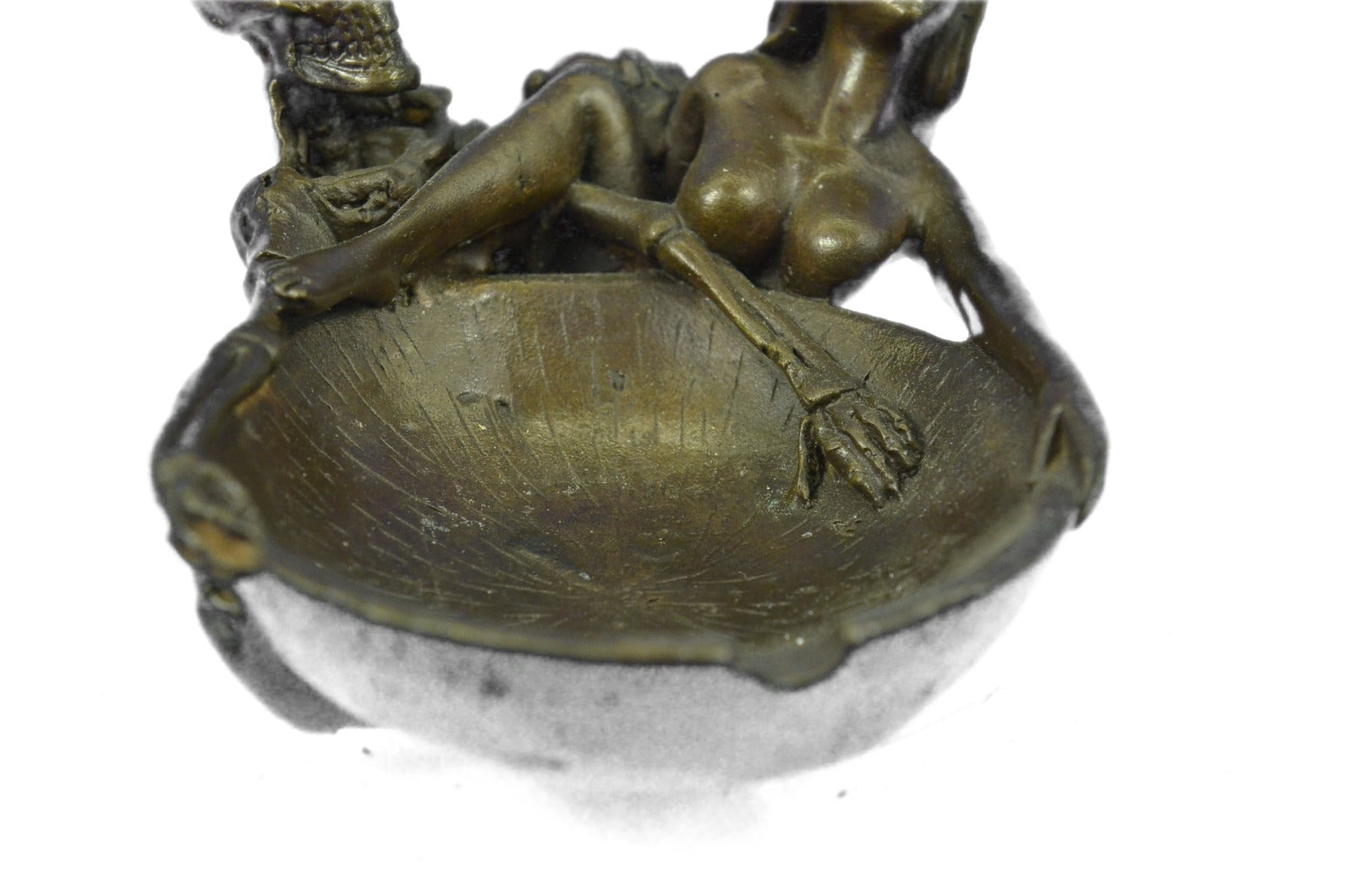 Erotic Nymph Skeleton Ashtray Bronze Sculpture Handcrafted Figurine Deco Figure