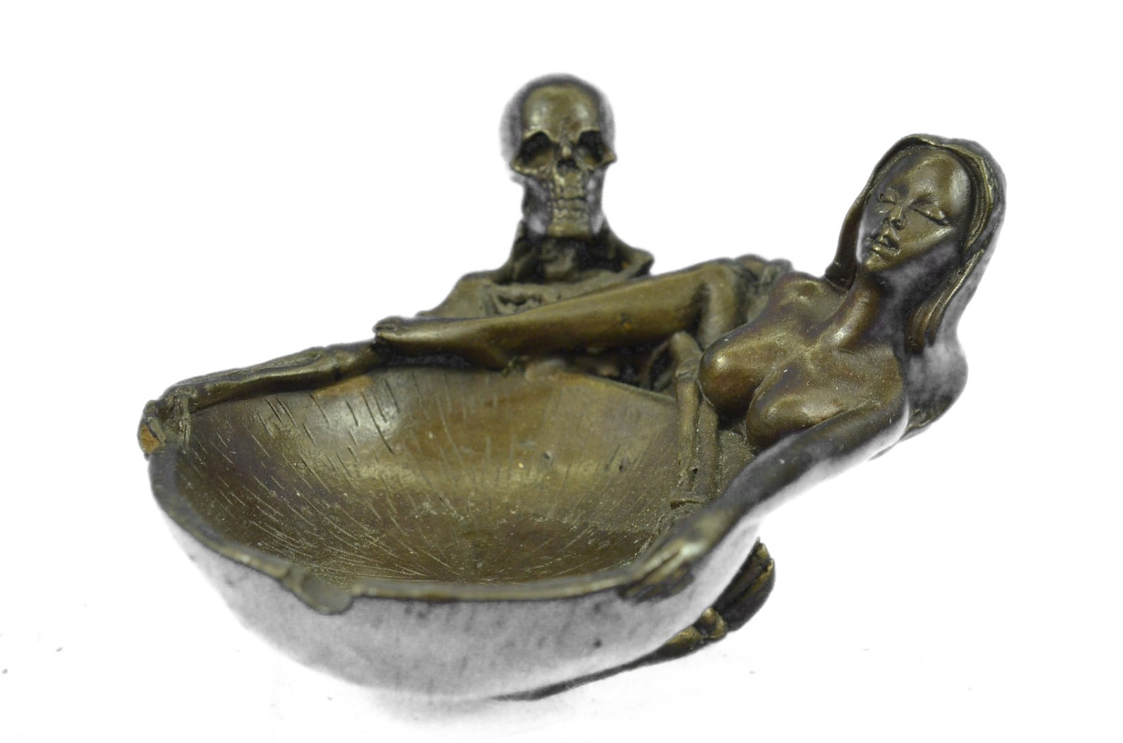 Erotic Nymph Skeleton Ashtray Bronze Sculpture Handcrafted Figurine Deco Figure