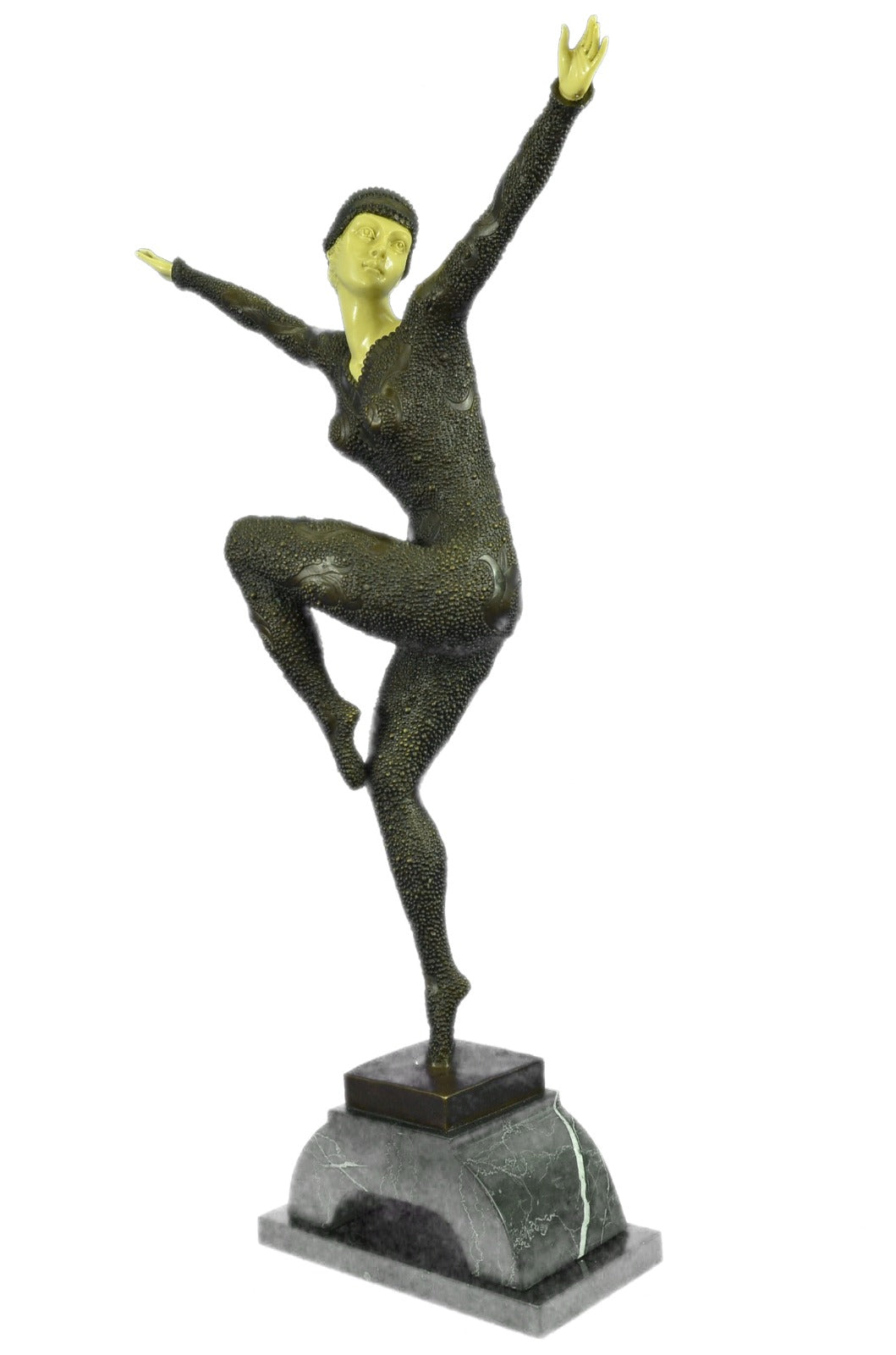 Signed Faux-Bone Art Nouveau Lady Woman Bronze Marble Sculpture Statue Figurine