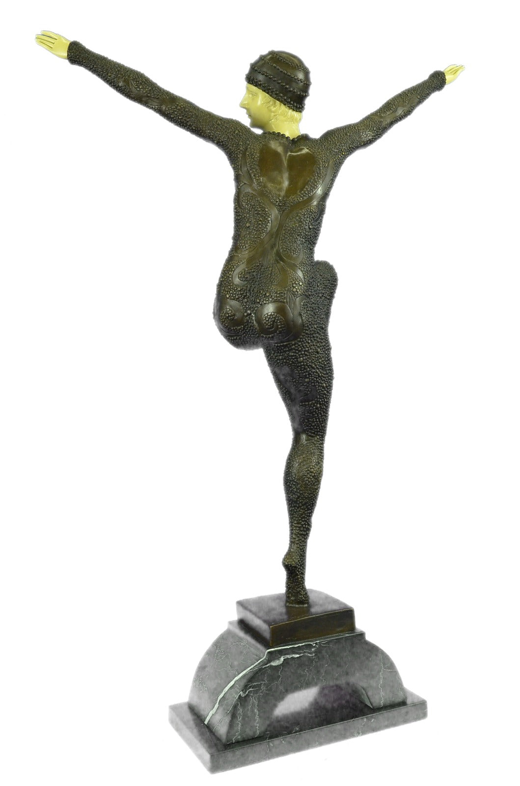 Signed Faux-Bone Art Nouveau Lady Woman Bronze Marble Sculpture Statue Figurine