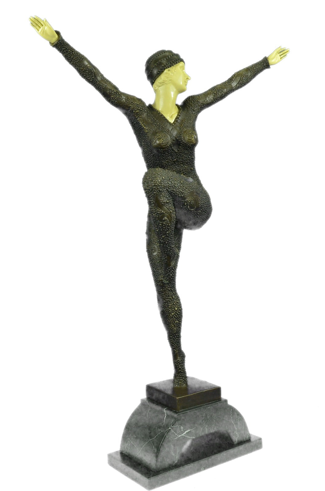 Signed Faux-Bone Art Nouveau Lady Woman Bronze Marble Sculpture Statue Figurine