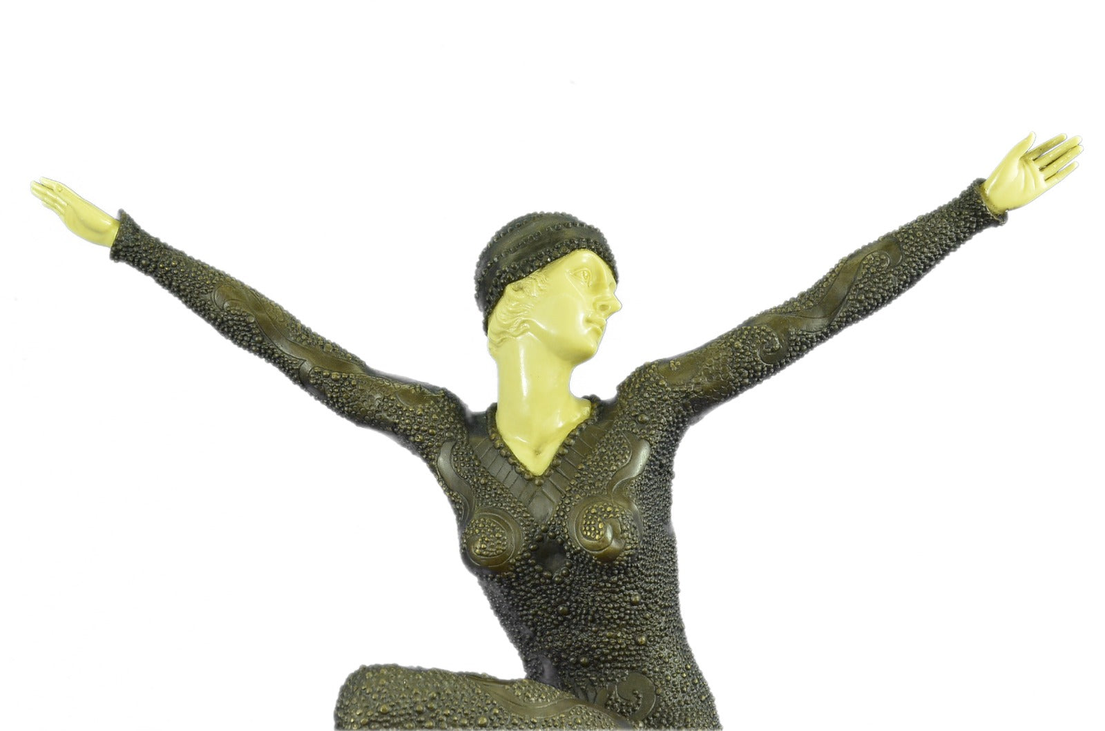 Signed Faux-Bone Art Nouveau Lady Woman Bronze Marble Sculpture Statue Figurine