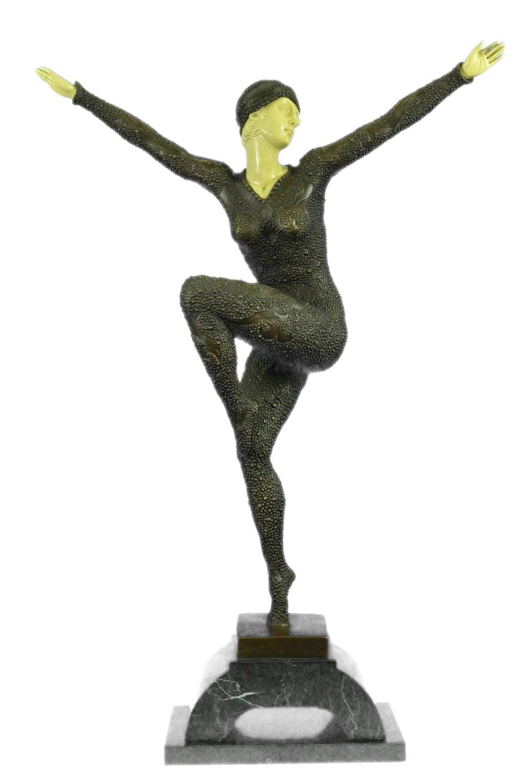 Signed Faux-Bone Art Nouveau Lady Woman Bronze Marble Sculpture Statue Figurine