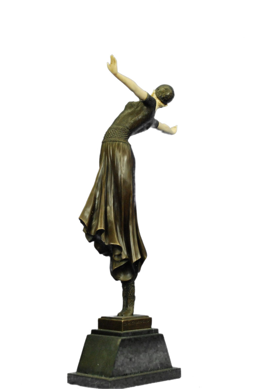 Vintage Demetre Chiparus Statue of Bronze & Bone Russian "Pirouette" Woman