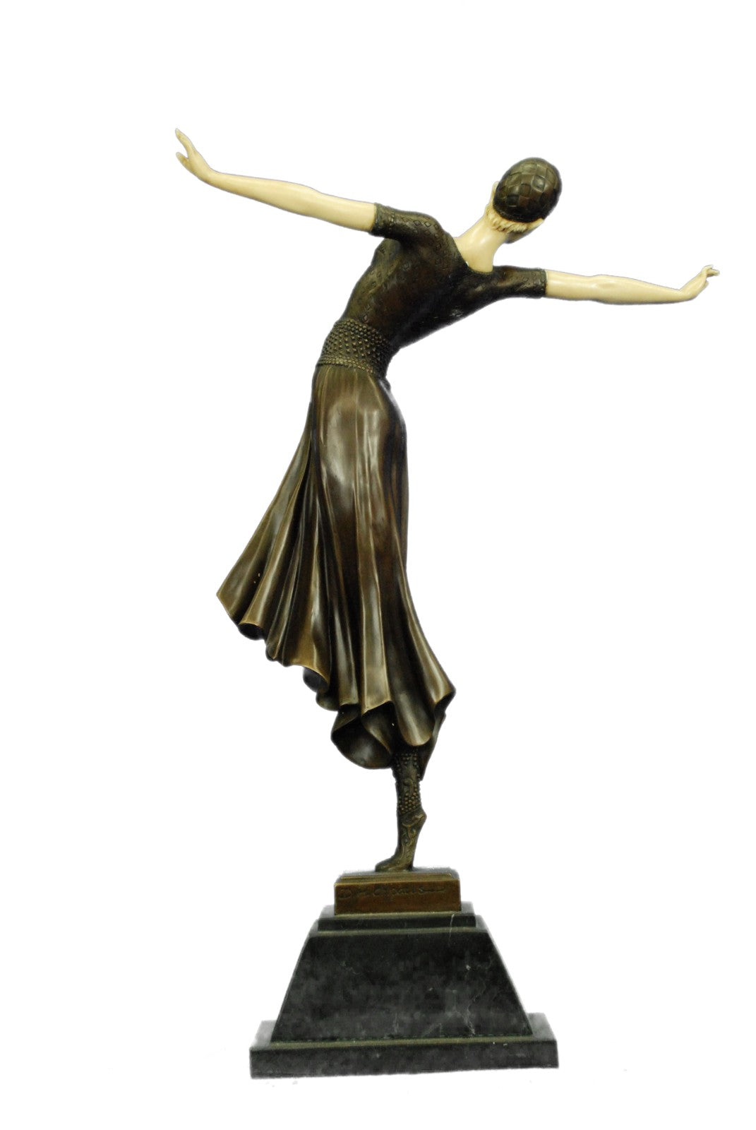 Vintage Demetre Chiparus Statue of Bronze & Bone Russian "Pirouette" Woman