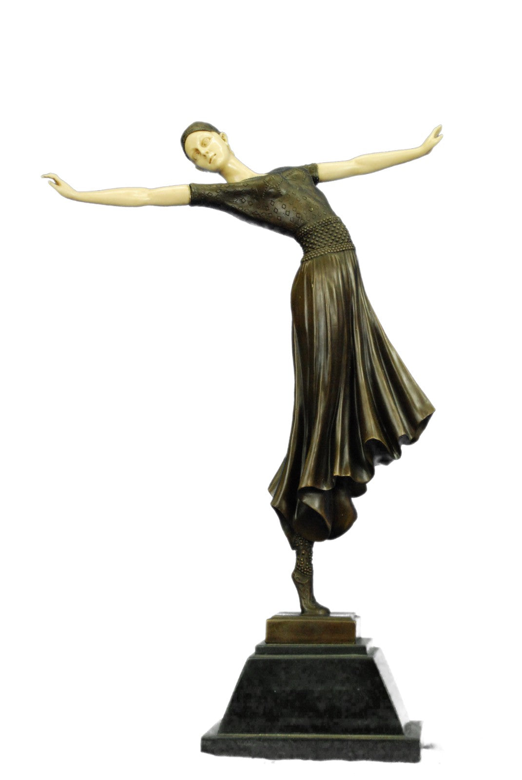 Vintage Demetre Chiparus Statue of Bronze & Bone Russian "Pirouette" Woman